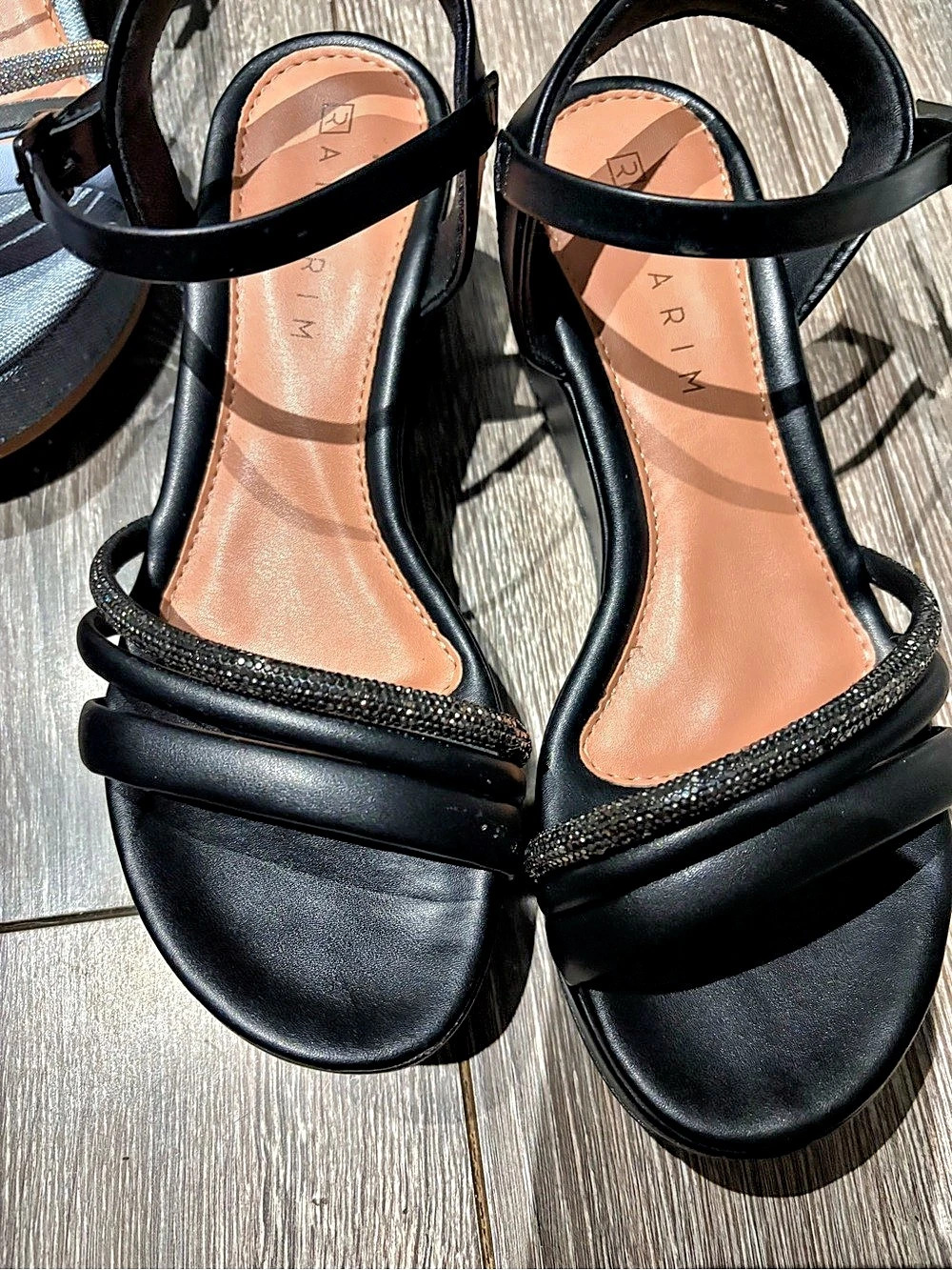 Black bling 4Ankle Strap Wedge Sandals Like New